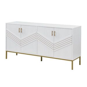 Modfu KOMODA z MDF 160x40x80, 5 cm bílá s dekorem dřeva se 4 dvířky a nastavitelnými policemi obraz