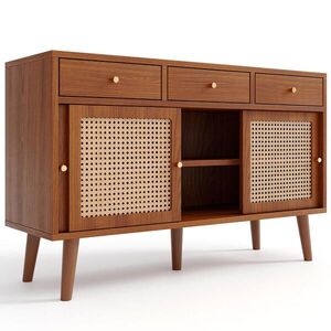 Modfu KOMODA z MDF 120x40x78 cm ořechová se 3 zásuvkami, 3 posuvnými dveřmi a nastavitelnými policemi obraz