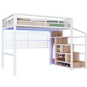 FLIEKS VYVÝŠENÁ POSTEL 140x200cm Kov Skříň LED Bílá obraz