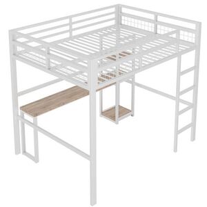 KOMHTOM PATROVÁ POSTEL 140 x 200 cm, ocelový rám, s USB a Type-C, madlem, žebříkem, bez matrace, bílá obraz