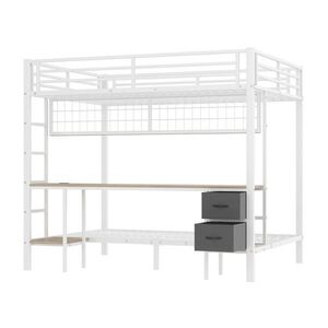 KOMHTOM PATROVÁ POSTEL 90x200 a 140x200 cm se 7barevným LED páskem, USB nabíjecím portem, bez matrace, bílá obraz
