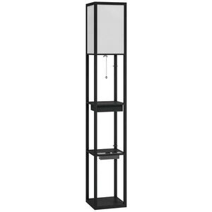 HOMCOM STOJACÍ LAMPA, stojací lampa se 3 policemi, paticí E27, USB-A a USB-C konektory obraz
