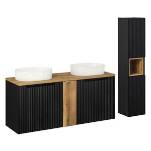 Petits-meubles KOUPELNOVÝ NÁBYTEK 140cm Riva 2er-Set Černá a dřevěná obraz