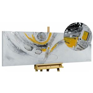 KUNSTLOFT RUČNĚ MALOVANÝ AKRYLOVÝ OBRAZ STŘÍBRNÝ/ŽLUTÝ, 150/50 CM obraz