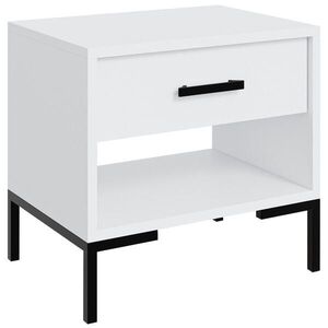 Beautysofa NOČNÍ STOLEK Selena se zásuvkou a otevřenou přihrádkou, kovové nohy, tiché dovírání, bílá, 52 cm obraz