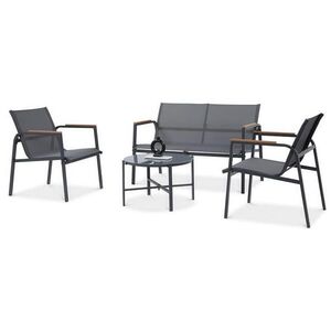 Beautysofa ZAHRADNÍ SADA Thaiti, 2místná pohovka + 2 křesla + konferenční stolek, područky z Polywoodu, tmavě šedá obraz