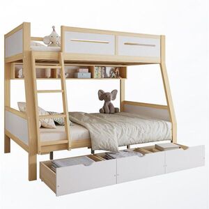 OKWISH PATROVÁ postel 140/200 cm bílá/přírodní z borovice a MDF se zásuvkami obraz