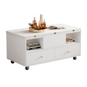 OKWISH KONFERENČNÍ stolek 100/50/47, 5 cm bílý z MDF s výškovým nastavením, sklápěním a 4 zásuvkami obraz