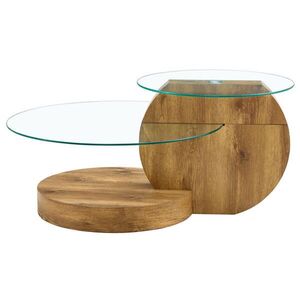 Modfu KONFERENČNÍ stolek z MDF a skla 89x89x43 cm transparentní/dekor dřeva s víceúrovňovým úložným prostorem obraz
