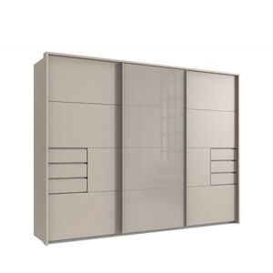 luma-home SKŘÍŇ S VZPŘÍMENÝMI DVEŘMI, 273 × 64 × 213 cm (Š×H×V), 3dveřová, pasparta, zásuvky, béžově šedá/sklo / 22622 obraz