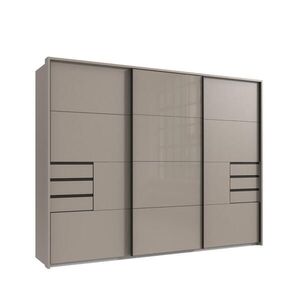 luma-home SKŘÍŇ S VZDUŠNÝMI DVEŘMI, 273 × 64 × 213 cm (Š×H×V), 3dveřová, pasparta, zásuvky, pískově šedá/šedé sklo / 22620 obraz