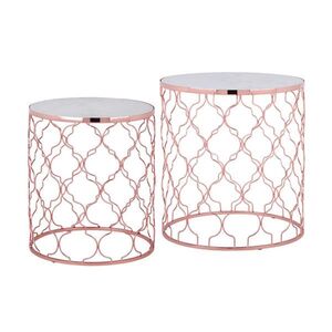 WOMO-DESIGN SADA 2 KUSŮ KULATÝCH POMŮCŮ Ø40/Ø45 cm, BÍLÝ MÁRMOR/MĚĎ obraz