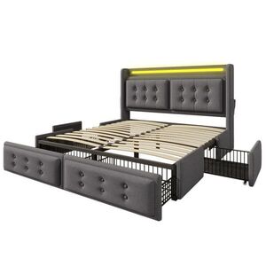 FLIEKS ČALOUNĚNÁ POSTEL 140x200 Šedá LED USB-C 4 Zásuvky obraz
