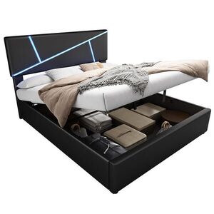 FLIEKS ČALOUNĚNÁ POSTEL 140x200 Černá LED Hydraulika obraz