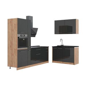 Vicco KUCHYNĚ Fame-Line, Antracitový vysoký lesk/Zlatý mocný dub, 220 x 120 cm, PD Antracit obraz