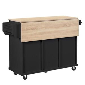 Modfu KUCHYŇSKÝ ostrůvek z MDF 112x46, 2–76, 2x92, 7 cm černá/přírodní s výsuvnou deskou, zásuvkami a prostorem na odpad obraz