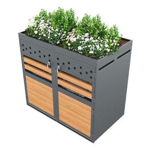 Modfu BOX na popelnice z kovu pro 2 nádoby 132x80x125 cm l šedá/přírodní s výsadbovým víkem, zámkem a možností rozšíření obraz