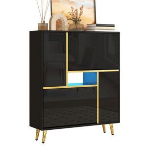 Modfu BOTNÍK z dřevotřísky 80x25x96 cm černý s vysokým leskem, LED osvětlením a nastavitelnými policemi obraz
