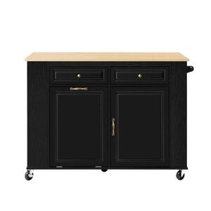 Modfu KUCHYŇSKÝ ostrůvek z MDF 120x70x92 cm černý/přírodní s výklopnou deskou, zásuvkami, USB a prostorem na odpad obraz