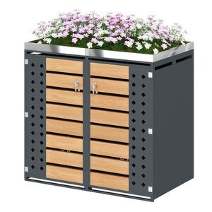 Modfu BOX na odpadkové koše z oceli 132x80x124 cm šedá s dekorem dřeva, uzamykatelná obraz