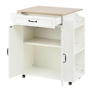 Modfu KUCHYŇSKÝ vozík z MDF 66x40(60)x90 cm bílý se sklopnou deskou, zásuvkou, skříňkou a kolečky obraz