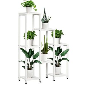 Modfu STOJAN na květiny z oceli a dřeva 65x23x94, 5 cm bílý se 7 úrovněmi a ochranou proti převrácení obraz