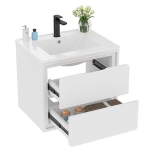 Modfu KOUPELNOVÁ skříňka z MDF a keramiky 60x46x50 cm bílá s LED senzorovým osvětlením a 2 zásuvkami obraz
