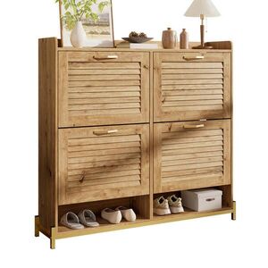 Modfu BOTNÍK z MDF 108, 5x100x24 cm v dekoru dřeva se 4 dvířky a horní odkládací plochou obraz