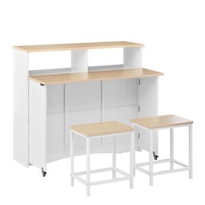 Modfu KUCHYŇSKÝ ostrůvek z MDF 110x34-68x97, 5 cm bílý se sklopnou deskou, kolečky a 2 stoličkami obraz