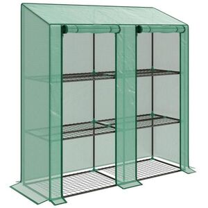 Modfu BALKONOVÝ skleník z oceli 143x46x141/151 cm zelený se 6 drátěnými policemi, 2 rolovacími dveřmi a zesíleným krytem obraz