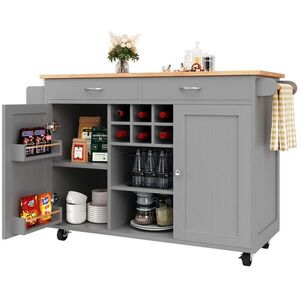 Modfu KUCHYŇSKÝ ostrůvek z MDF a kovu 102x45x92 cm šedý s kolečky, úložným prostorem a nastavitelnými policemi obraz