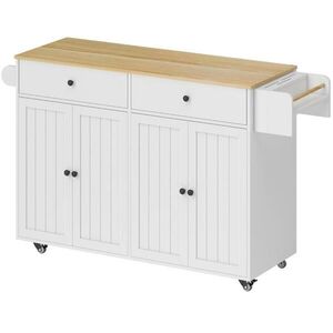 Modfu KUCHYŇSKÝ ostrůvek ze dřeva 147x43x89 cm bílý se 2 zásuvkami, 2 skříňkami, policí na koření obraz