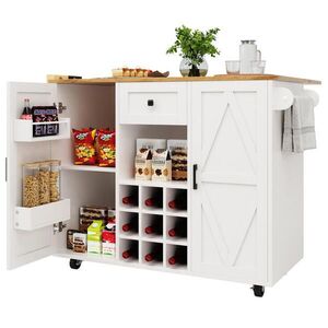 Modfu KUCHYŇSKÝ ostrůvek z MDF 137, 5x65x95, 6 cm bílý s rozkládací deskou, úložným prostorem a kolečky obraz