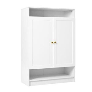 Modfu BOTNÍK z dřevotřísky 146x34x109 cm bílý s nastavitelnými policemi, 2 dveřmi a otevřenými přihrádkami obraz