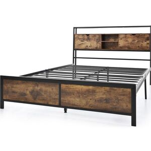 Modfu KOVOVÁ postel se dřevem 140x200 cm přírodní s úložným čelem a roštem, prostor pod lůžkem obraz