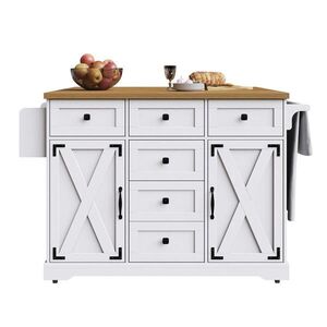 Modfu KUCHYŇSKÝ servírovací vozík z MDF a kovu 147x44x93 cm bílý rozkládací s úložným prostorem obraz