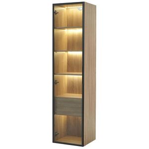 Modfu KOUPELNOVÁ skříňka z MDF šířka 40x34x165 cm v přírodní barvě se skleněnými dvířky a světelnou lištou obraz