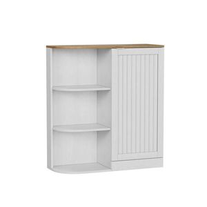 Modfu ROHOVÁ skříňka z MDF 68x25x76 cm bílá/dub s nastavitelnými policemi a lamelovými dvířky obraz