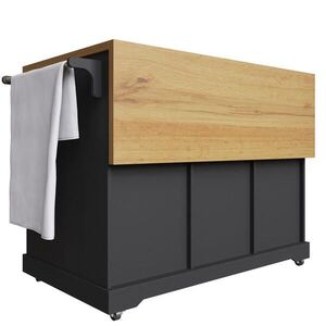 Modfu KUCHYŇSKÝ vozík z MDF a kovu 147x44x93 cm černý rozkládací s úložným prostorem a sklápěcí deskou obraz