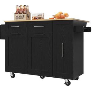 Modfu KUCHYŇSKÝ ostrůvek z MDF a kovu 110x46x90, 5 cm černý se sklápěcí deskou, úložným prostorem a kolečky obraz