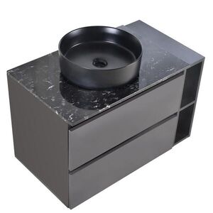 Modfu ZÁVĚSNÁ skříňka pod umyvadlo z MDF šířka 80x44x48 cm černá/šedá s keramickým umyvadlem, zásuvkami a mramorovou deskou obraz