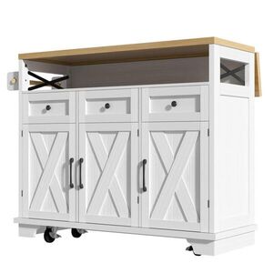 Modfu KUCHYŇSKÝ ostrůvek z MDF a kovu 118x43-70x98 cm bílý se sklopnou deskou, kolečky a variabilním úložným prostorem obraz