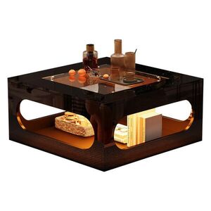 FLIEKS KONFERENČNÍSTOLEK 70x70cm Černý LED Sklo MDF Úložný obraz