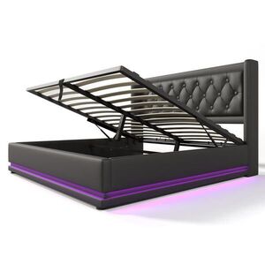 WISHDOR ČALOUNĚNÁ POSTEL 180/200 cm černá s úložným prostorem, LED osvětlením a USB portem Type-C obraz