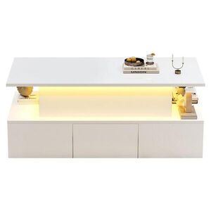 STILVORA KONFERENČNÍ STŮL v bílé barvě se zvedací deskou, 4 zásuvkami a úložným prostorem do obýváku, Š100/H50/V40 cm obraz
