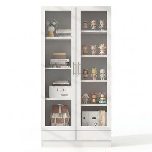 STILVORA VITRÍNA v bílé barvě se zásuvkami a skleněnými dvířky do obýváku a kanceláře, Š80/H40/V160 cm obraz