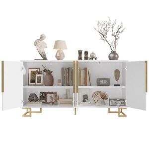 OKWISH BOČNÍ skříň 152/40/75 cm bílá z MDF s geometrickými dvířky a zlatými detaily obraz