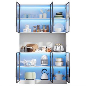OKWISH VITRÍNA 120/34/200 cm bílá z MDF a skla s LED osvětlením, 6 dvířky a tichým dovíráním obraz