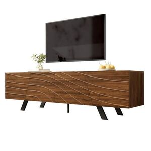 OKWISH TV stolek 160/39/50, 5 cm ořech z MDF s vlnitou přední stranou a kabelovým vedením obraz