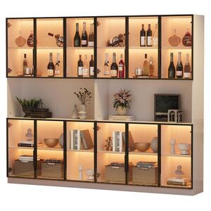 Modfu VITRÍNA z MDF a skla 240x34x200 cm bílá s LED osvětlením, ovládáním přes aplikaci a 12 dvířky obraz